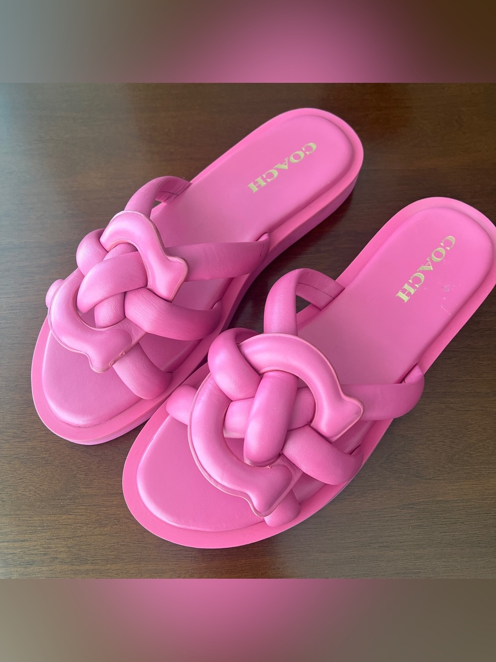 Coach Hot Pink Braided Logo Slide Sandals